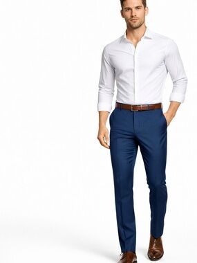 Classic White Dress Shirt with Teal Dress Pants